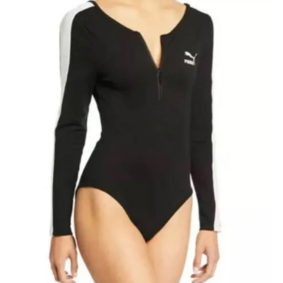 PUMA Revolt Long Sleeve Bodysuit - Black and White Size XS - Picture 1 of 7